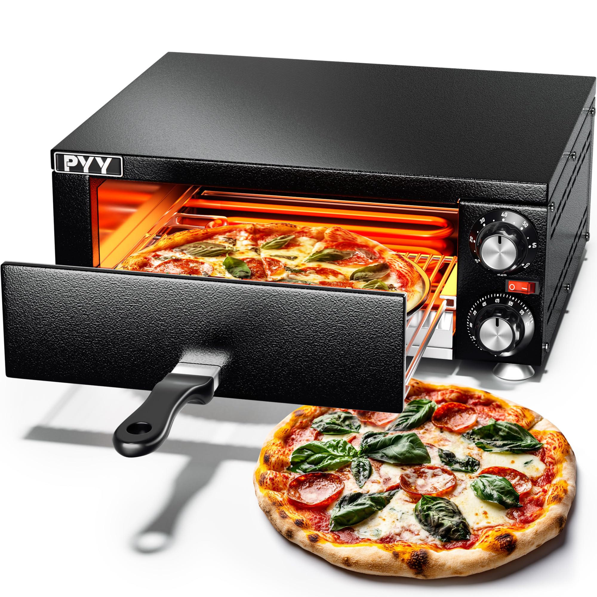 PYY Electric Pizza Oven Indoor Countertop Pizza Oven Commercial Pizza Maker Machine for Home with Timer Stainless Steel Pizza Cooker,Matte Black