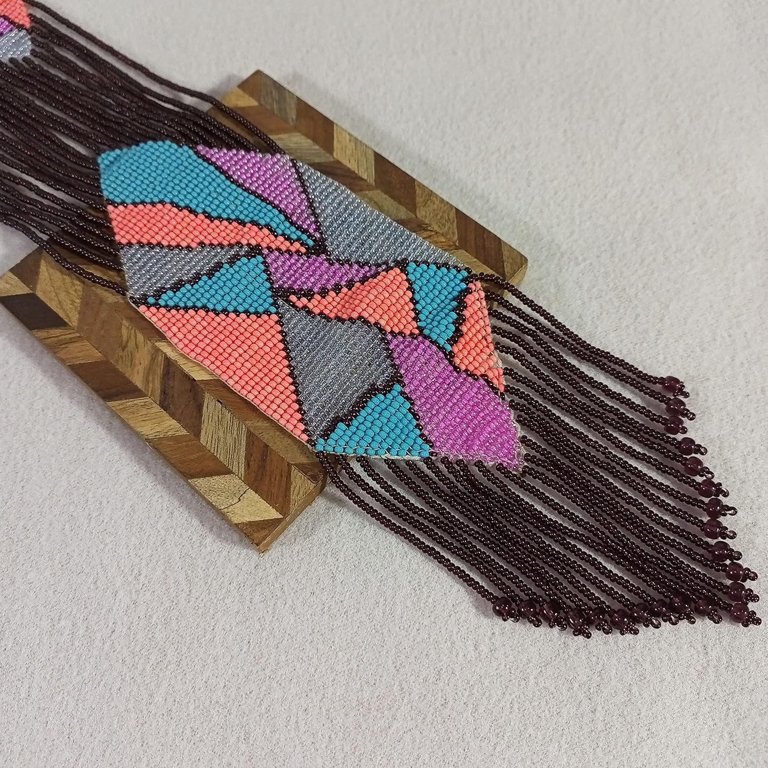 Weavish Long Beaded Necklace – Boho Native Handmade Seed Bead Tassel Necklace, Bohemian Large Statement Beaded Necklace for Women (craftscorner-va2) - Image 5