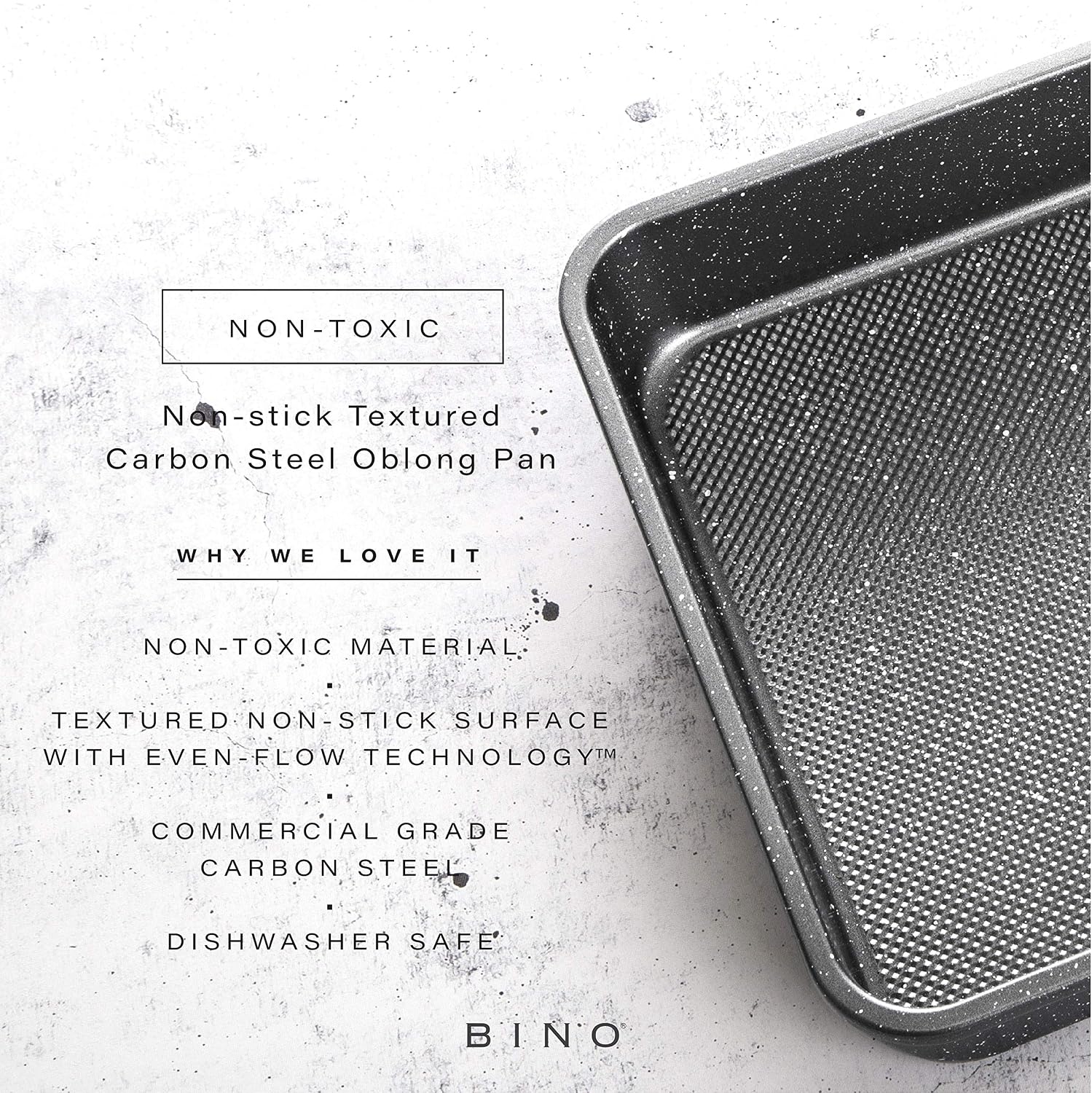 BINO Bakeware Nonstick Baking Pan, 9 x 13 Inch - Speckled Gunmetal | Premium Quality Textured Cake Pan with Even-Flow Technology | Dishwasher Safe | Non-Toxic