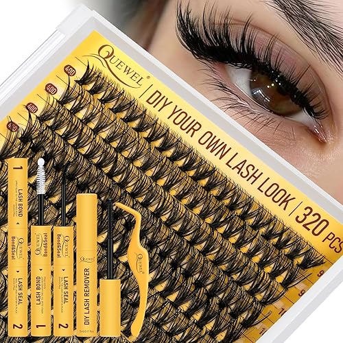 Miniatura 32 de QUEWEL Extensiones de pestañas en racimo de 320 unidades, pestañas rizadas 50D, C, mezcla de pestañas individuales de 0.47 a 0.70 pulgadas, racimos