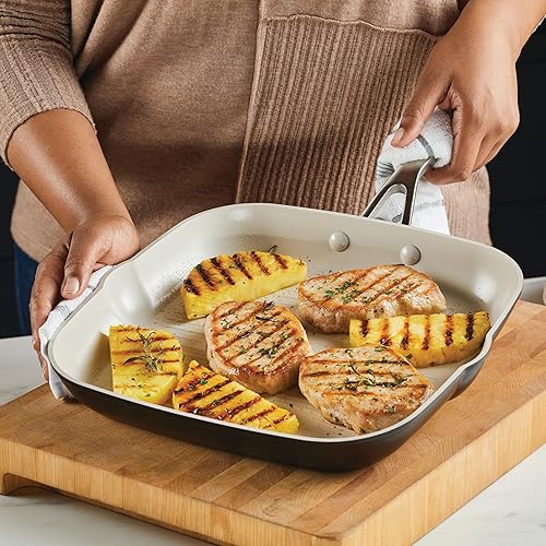 Miniatura 8 de KitchenAid Sartén antiadherente de cerámica anodizada dura, cuadrada, 11.25 pulgadas, negro mate