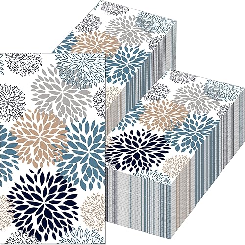 Miniatura 5 de 100 servilletas de papel florales de papel de dalia pinnata floral, servilletas de papel para invitados florales, flores azules, toallas de mano