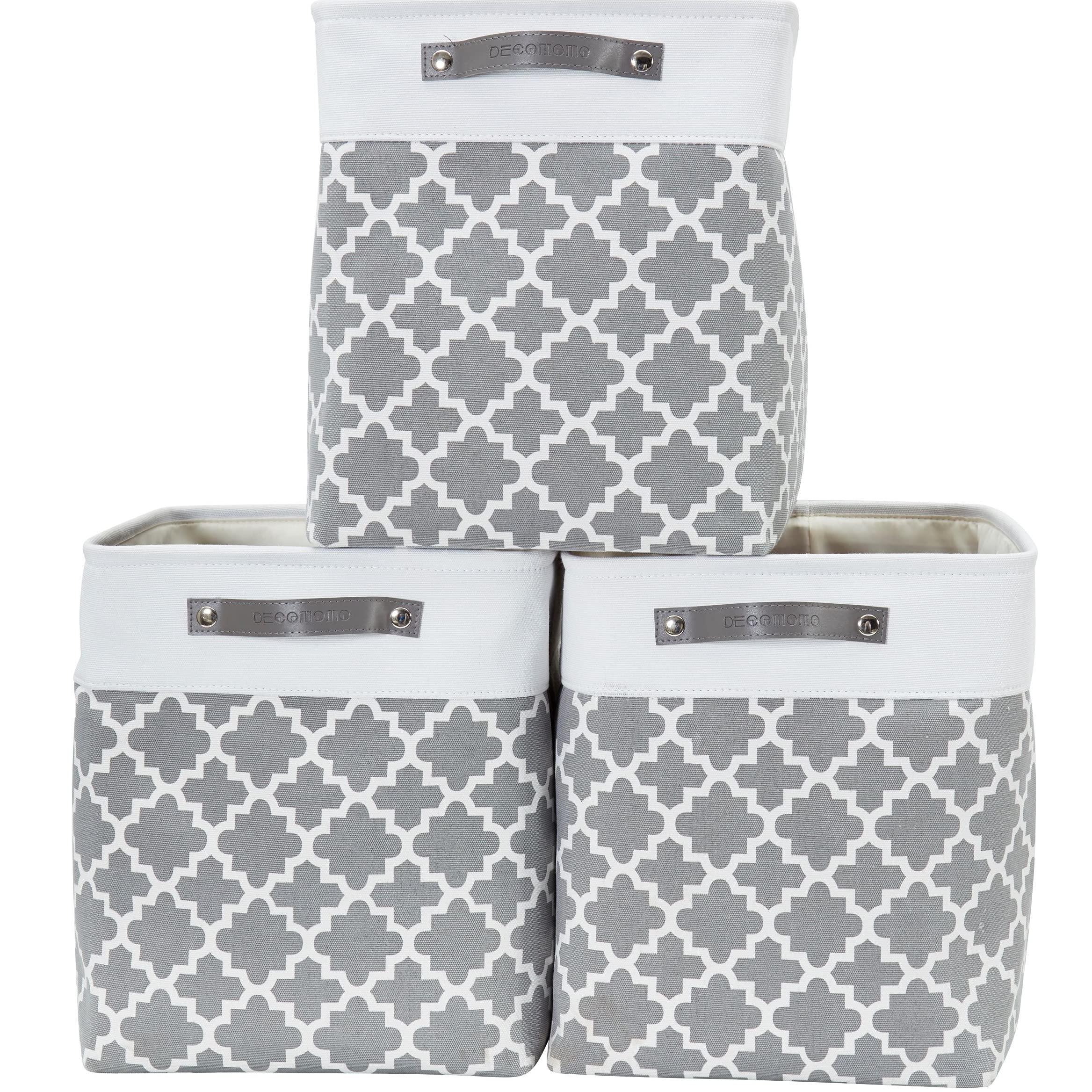 DECOMOMO Storage Baskets | Storage Boxes Fabric Organiser Storage for Wardrobe, Toys, Shelves, Office, Home & Nursery (Large Grey and White 15 x 11 x 9.5 – Set of 3) — view 58