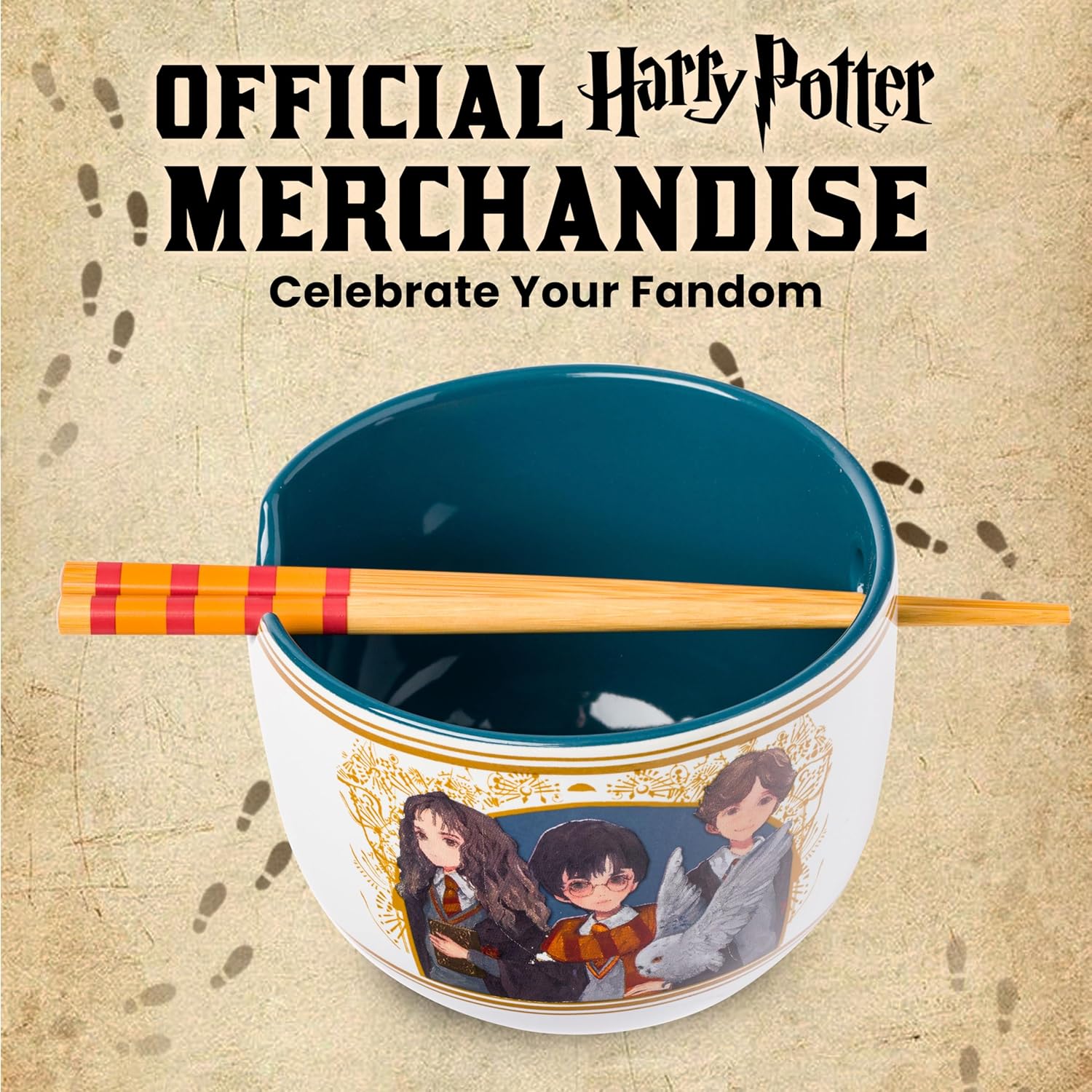 Silver Buffalo Harry Potter Trio Anime Style Ceramic Ramen Noodle Rice Bowl with Chopsticks, Microwave Safe, 20 Ounces - Image 5