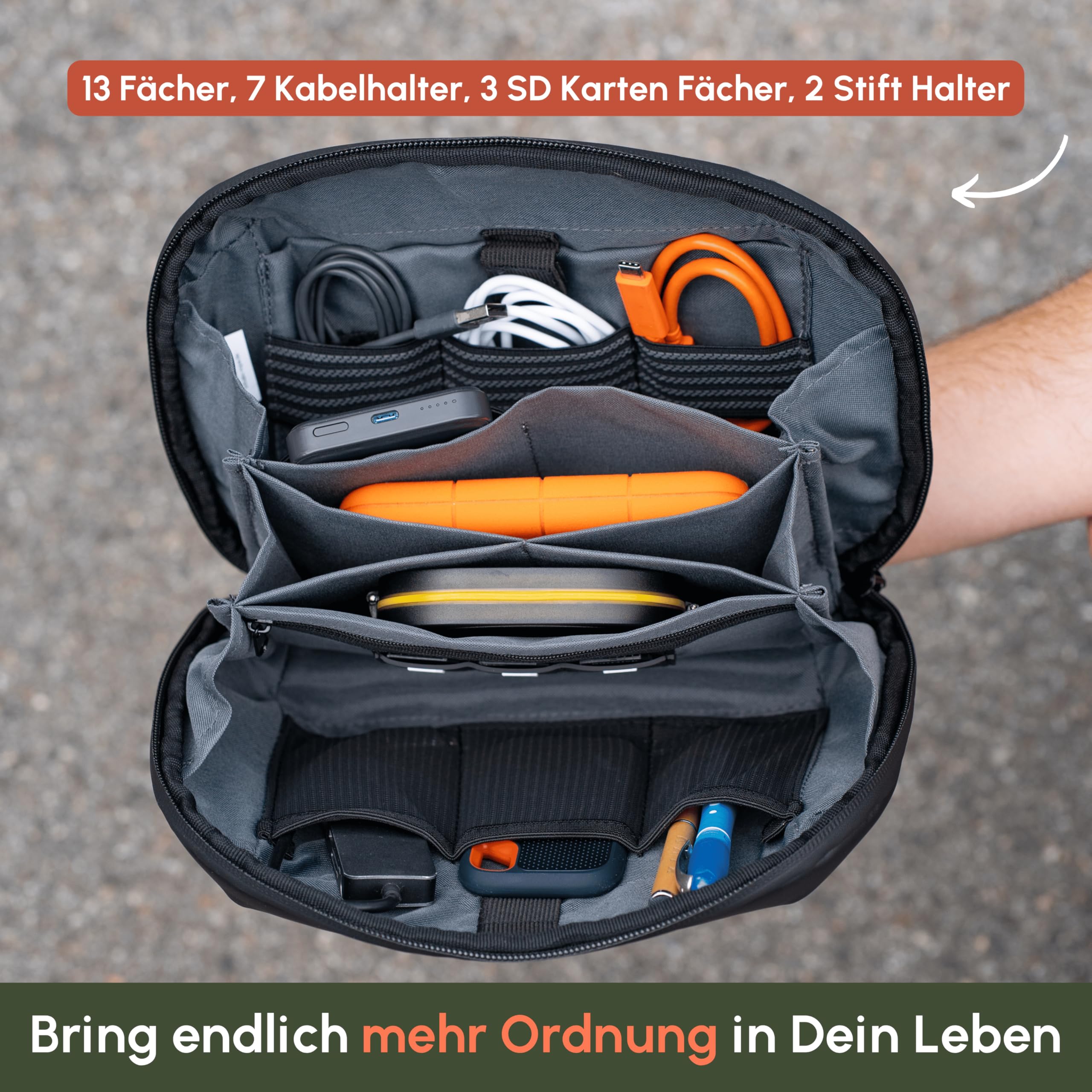 C-Rope wasserfeste Premium Elektronik Organizer Tasche zum Reisen - Kabeltasche für Elektro Zubehör - Tech Pouch