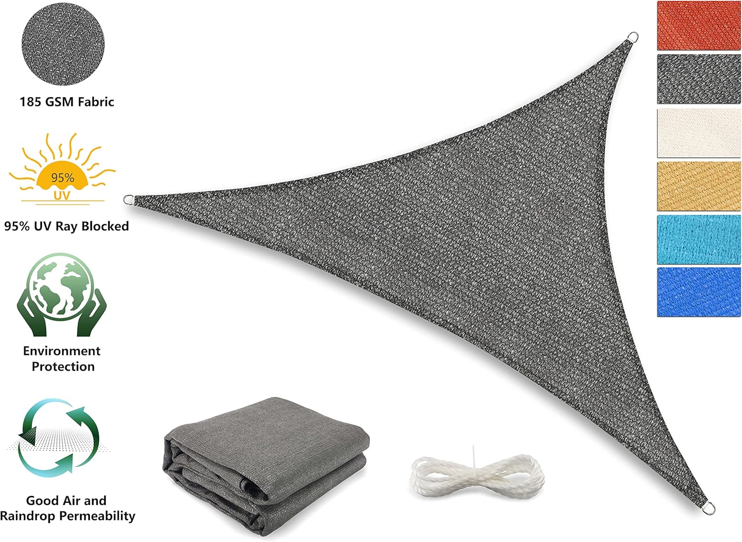 Tronssien Triangle 16'x16'x23' Sun Shade Sail, 95% UV Blockage Canopy Awning for Outdoor Patio and Garden, Yard Activities