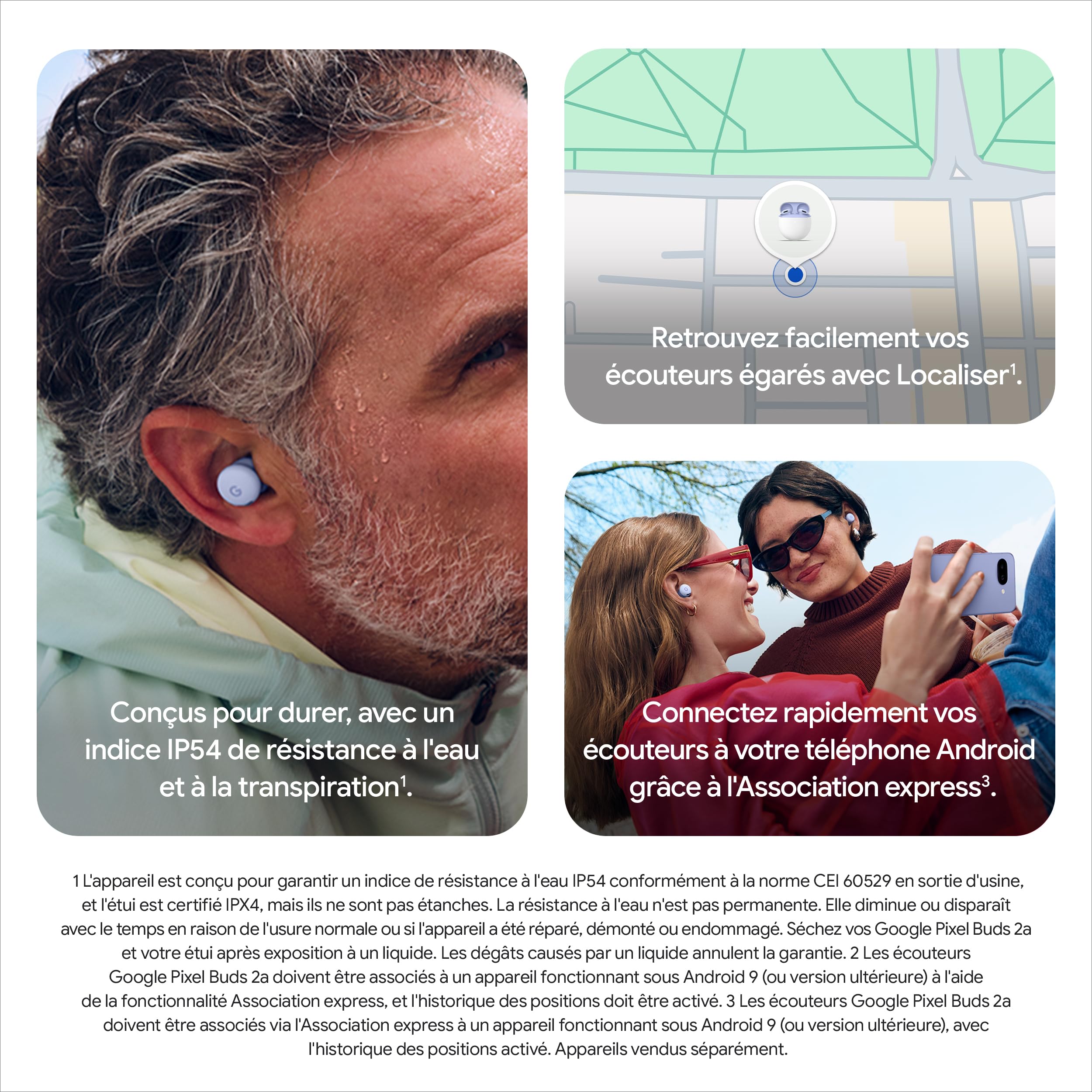Google Pixel Buds 2a – Écouteurs sans Fil avec Suppression Active du Bruit – Légers et Confortables – Résistants à l'eau – Compatibles Bluetooth – Brume