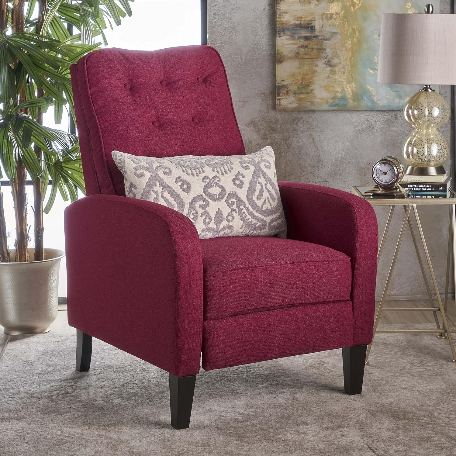 Christopher Knight Home GDFStudio Christopher Knight Home Nievis Tufted Fabric Recliner, Deep Red / Dark Brown