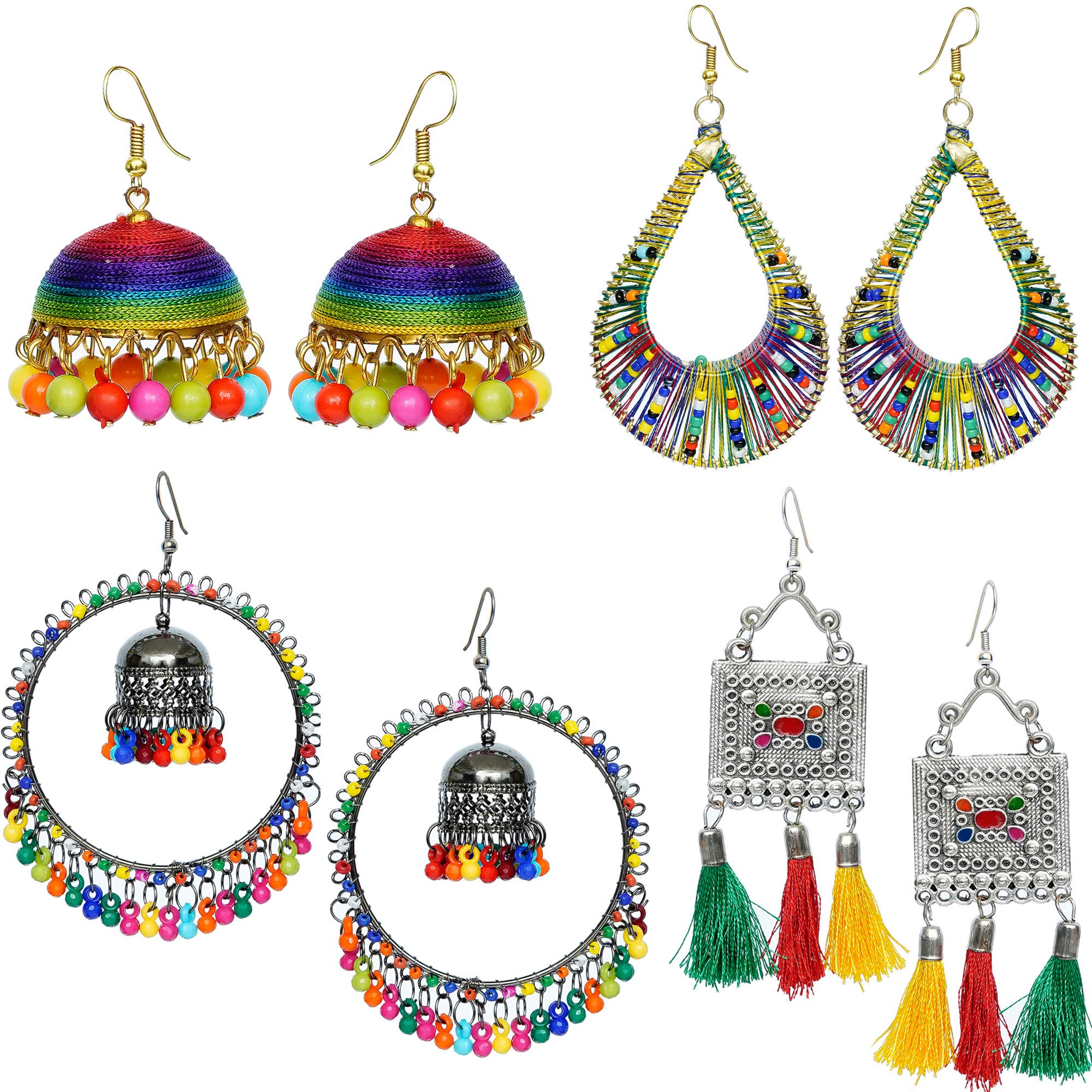 Yotog Multicolor 4 Earrings Combo set for girls and women. Alloy-Based Stylish Jhumkas with Fancy Beads and Threads (B08XQHFQBF) Amazon Price History, Amazon Price Tracker