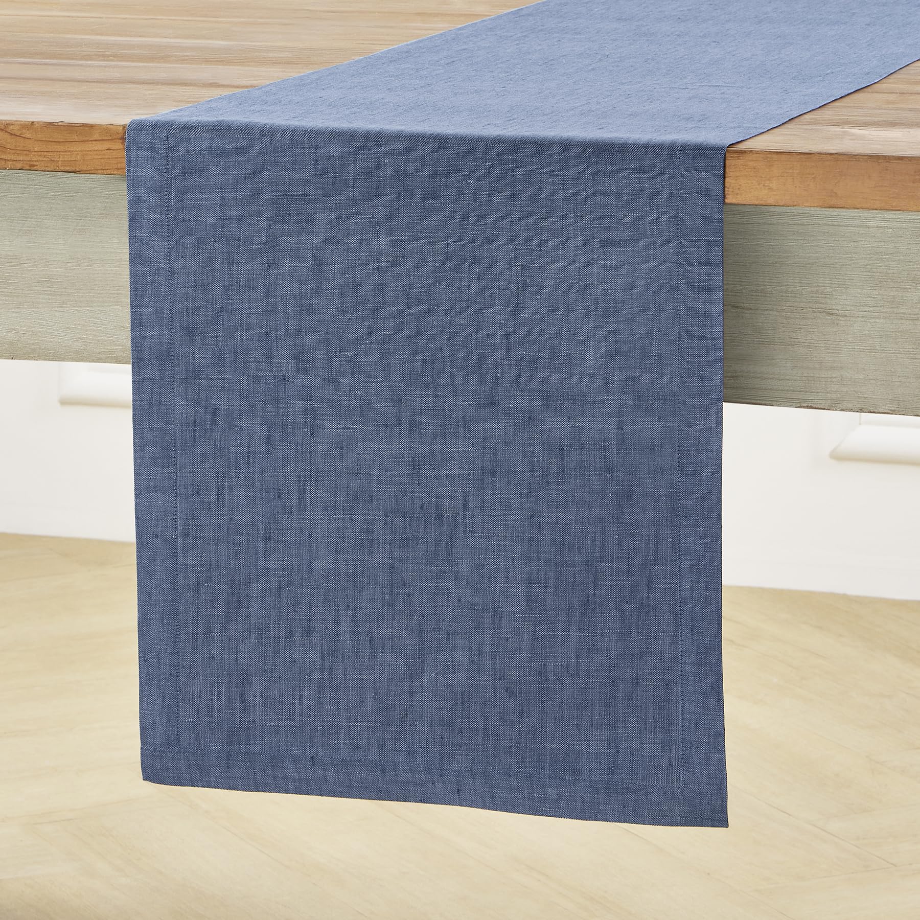 Solino Home Linen Table Runner 108 Inches Long - Athena, 100% Pure Linen Blue Denim Dining Table Runner 14 x 108 Inch for Winter, Spring, Easter