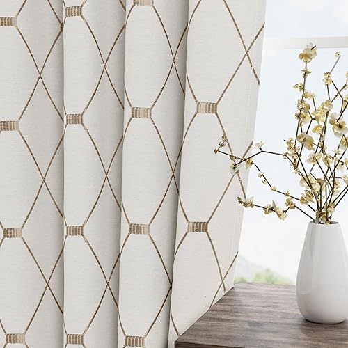 Miniatura 9 de Cortinas de oscurecimiento de habitación con patrón gómetrico negro de 96 pulgadas de largo para sala de estar, juego de 2 paneles, decoración