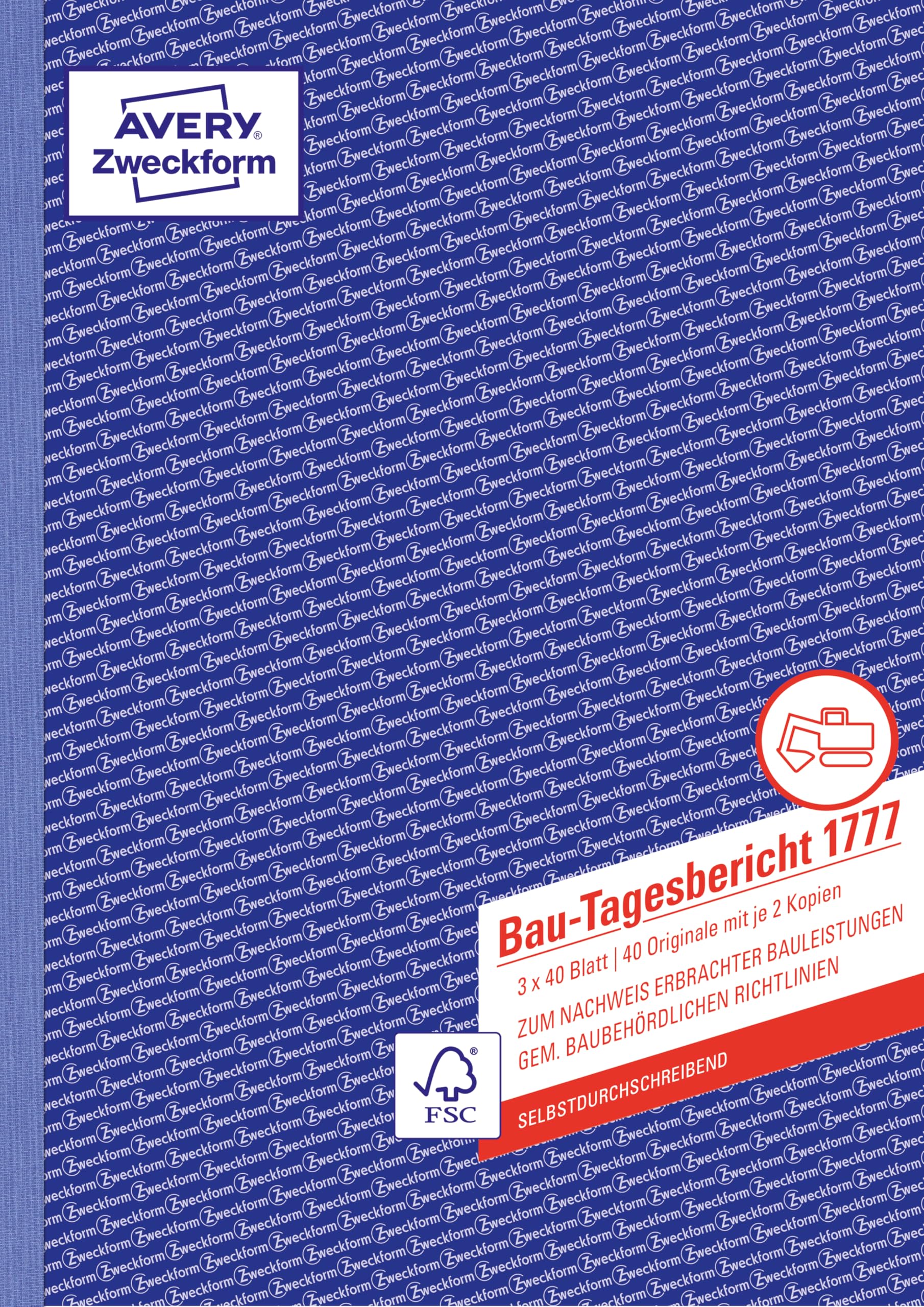 AVERY Zweckform 1777 Bau-Tagesbericht (A4, selbstdurchschreibend, gem. baubehördlichen Richtlinien, für Deutschland und Österreich zum Nachweis ausgeführter Arbeiten), 3 x 40 Blatt, Weiß/Gelb/Rosa