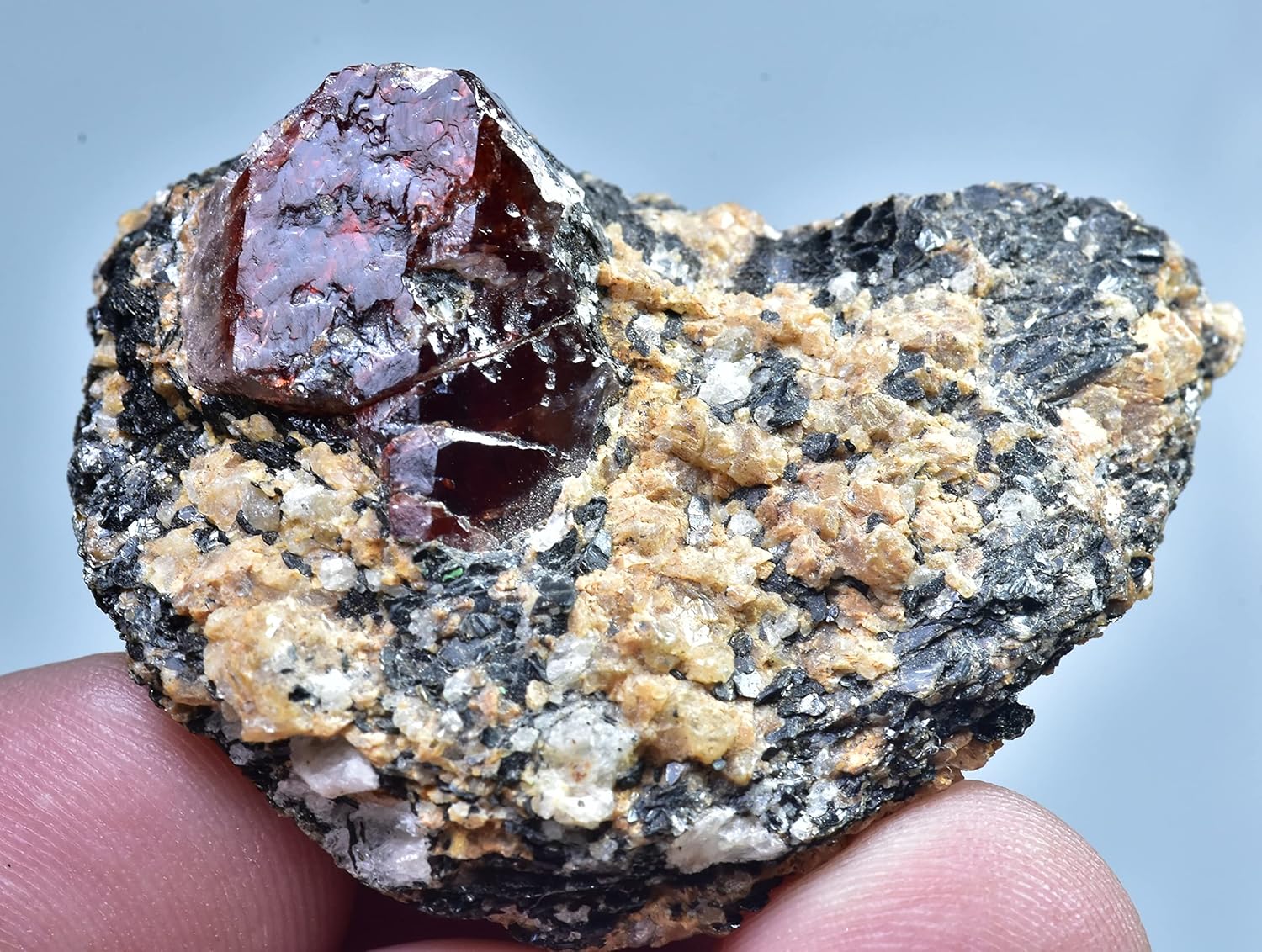 122 Carat Natural Fluorescent Terminated Red Zircon Crystal Specimen W/Calcite