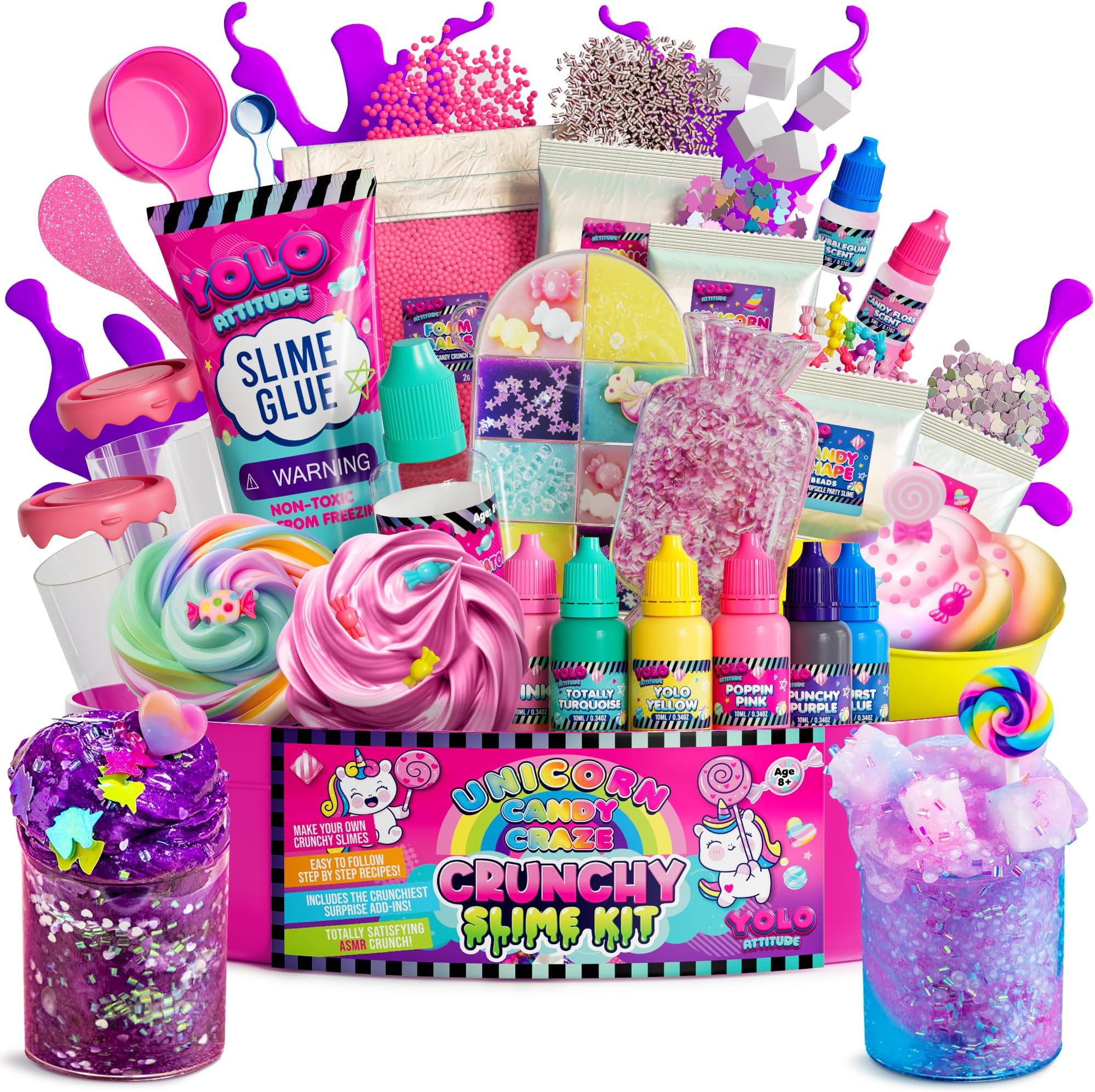 YOLO Unicorn Candy Craze Slime Kit – DIY Unicorn Slime Set for Girls with 40+ Add-Ins, Glitter & Cloud Slime Supplies, Easter and Birthday Gift for Kids 8–12