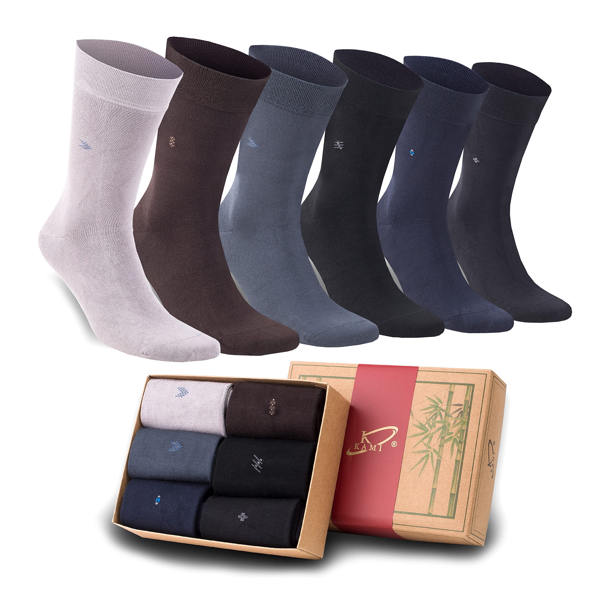 KAMI GIFT Packed Socks For Men, Formal Bamboo Material Ultra Smooth and Soft, Anti Bacterial, Cooling with gifting packing De Smelling (6 Pairs, Fit Shoe Size 39-47)