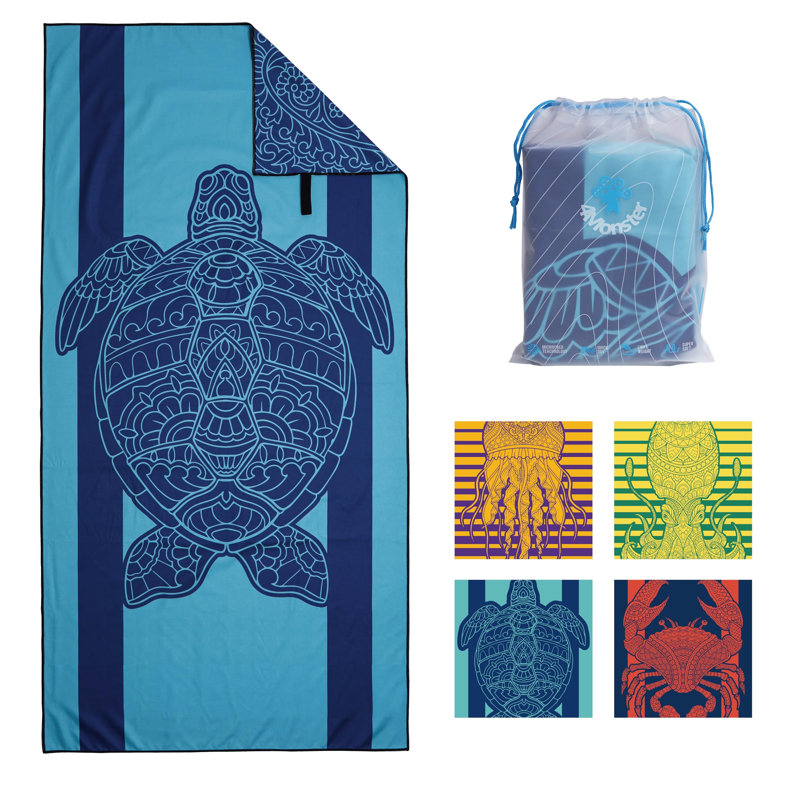 4Monster Microfiber Beach Towel Quick Dry,Super Absorbent Lightweight Travel Towel for Swimmers, Sand Free Camping Towel, Beach Towels for Pool,Swim,