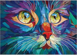 Rocorose Stained Glass Cat Jigsaw Puzzle for Adults, 1000 Pieces Pretty Kitten Art Puzzles Challenging Cute Colorful Animal Puzzle for Game Nights Home Decor