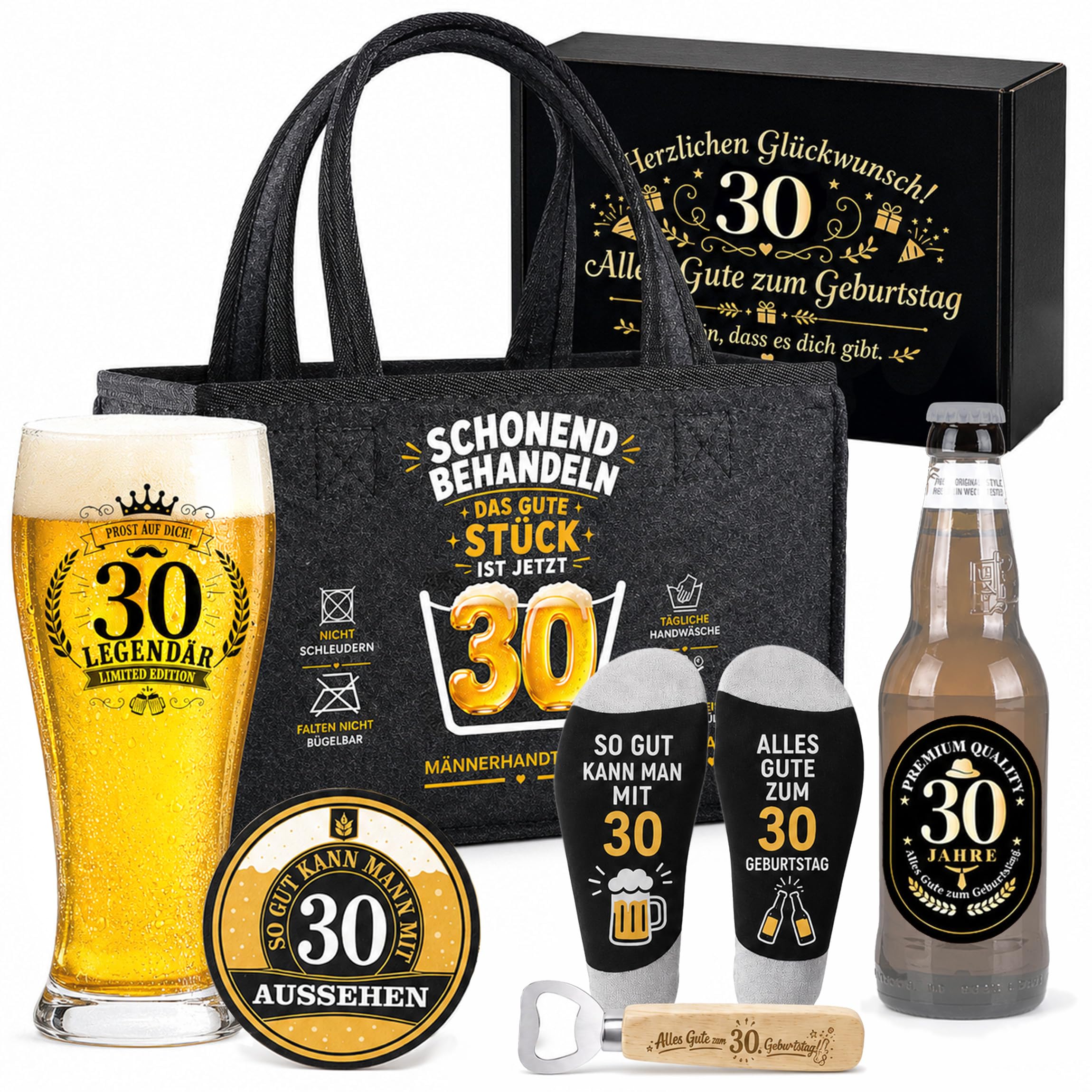 ZJTAPE Rentner Geschenk Männer mit Männerhandtasche Bier, weizenbiergläser, Gehäkelte Kuscheltiere, Lustige Ruhestand Geschenke (30 Geburtstag Bier-A)