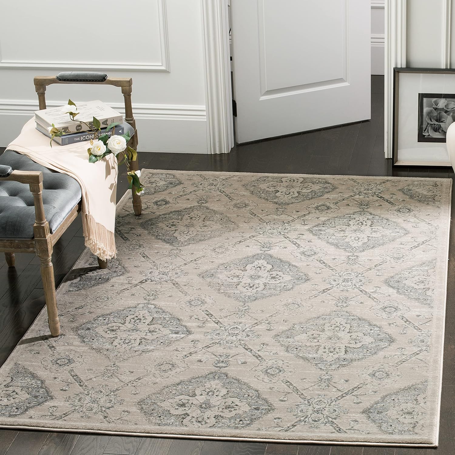 SAFAVIEH Carnegie Collection Accent Rug - 3' x 5', Taupe & Light Blue, Vintage Distressed Design, Non-Shedding & Easy Care, Ideal for High Traffic Areas in Entryway, Living Room, Bedroom (CNG623B)