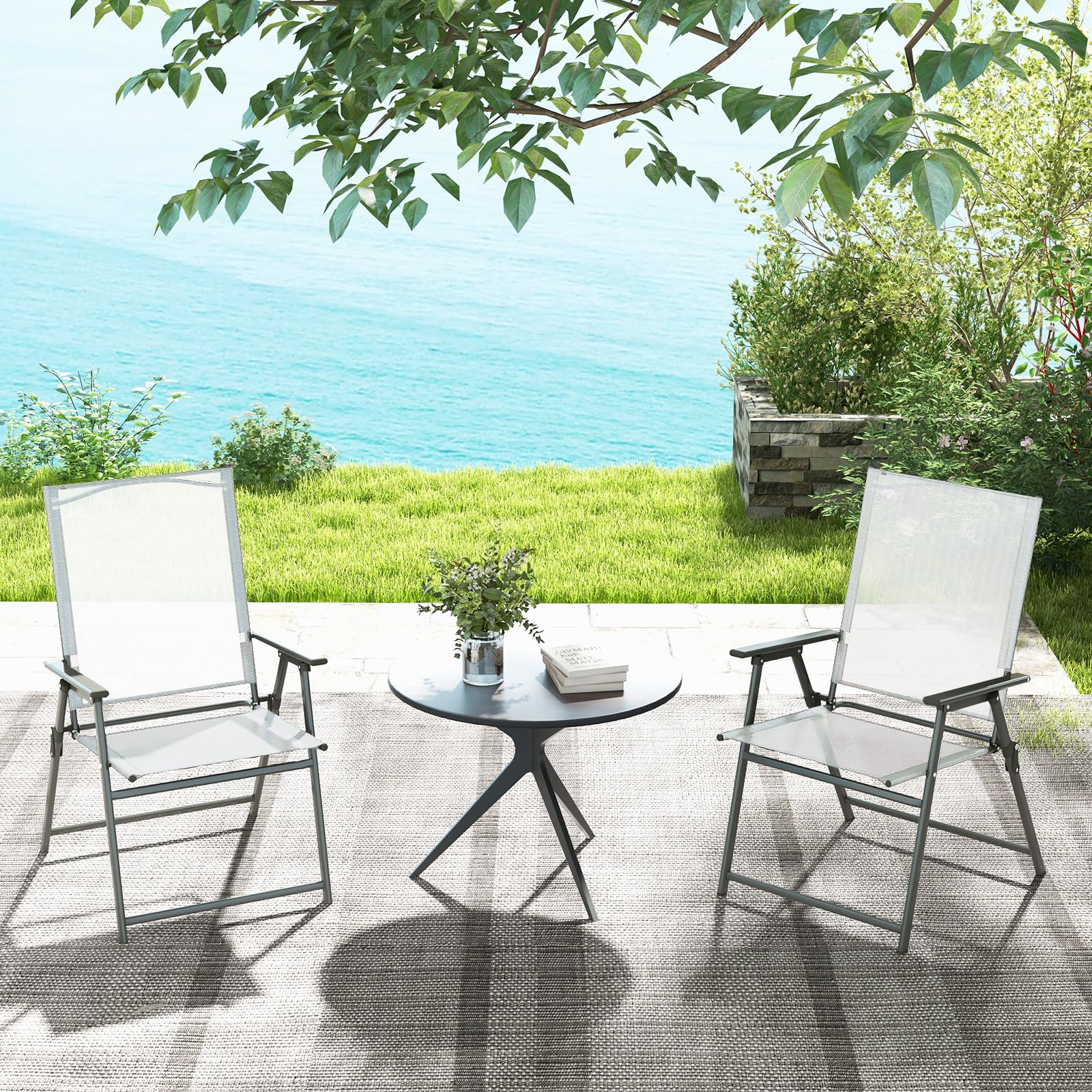 COSTWAY Set di 2/4 Sedie Pieghevoli da Giardino in Textilene, Sedie da Esterno con Schienale Alto, Poltrona Portatile per Giardino Campeggio Patio, Portata 150 kg (4, Bianco, 62 x 58 x 96 cm)