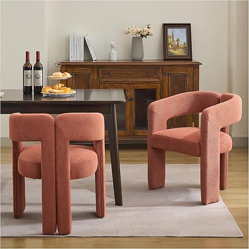 Miniatura 13 de Juego de 4 sillas de comedor modernas de barril, silla de comedor tapizada en lino con patas de madera, sillas decorativas con brazos, cómodas