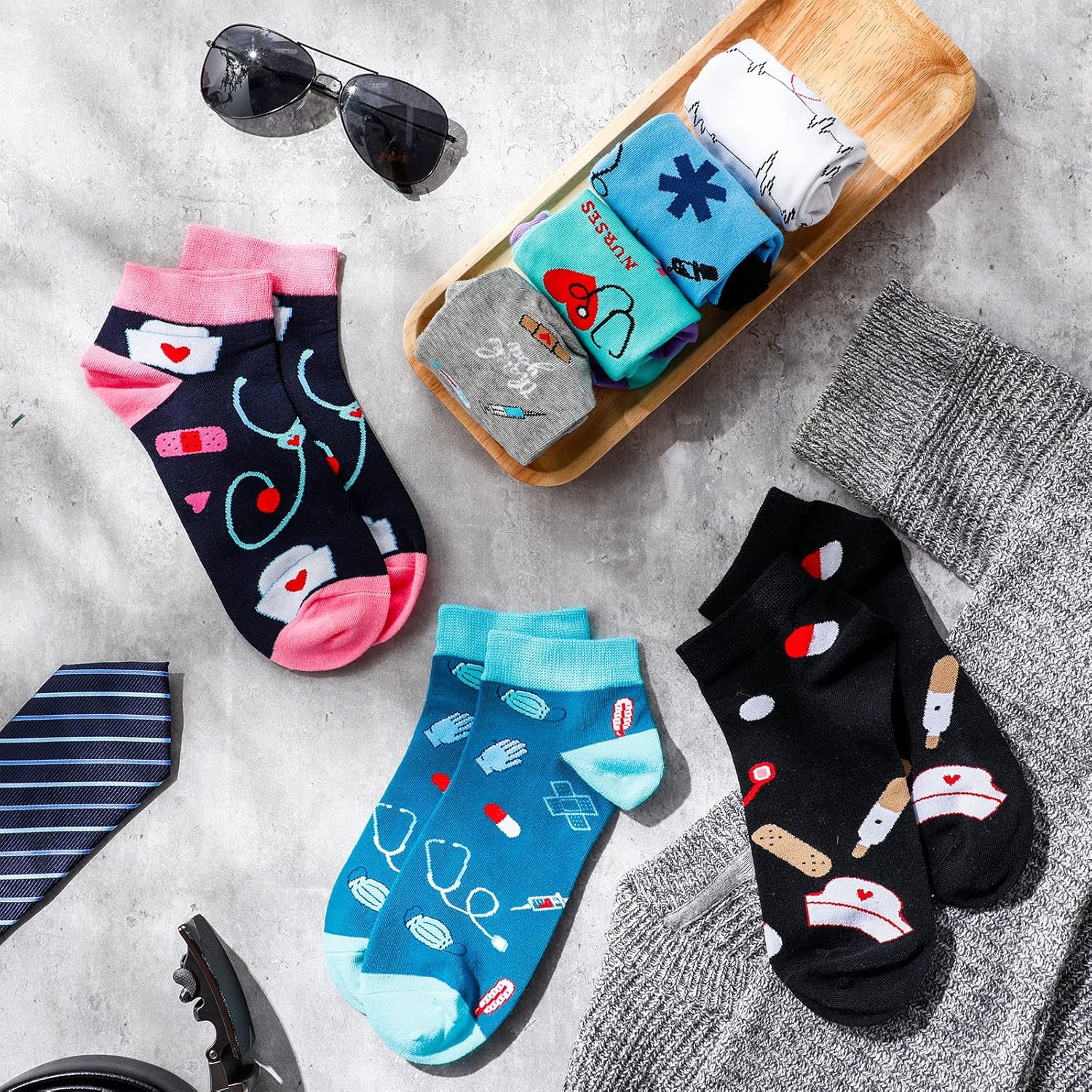 Retisee 8 Pairs Novelty Nurse Socks Nurse Appreciation Gifts for Women Cute Occupation Medical Socks for Nurses Doctor Hospital Workers - Image 2