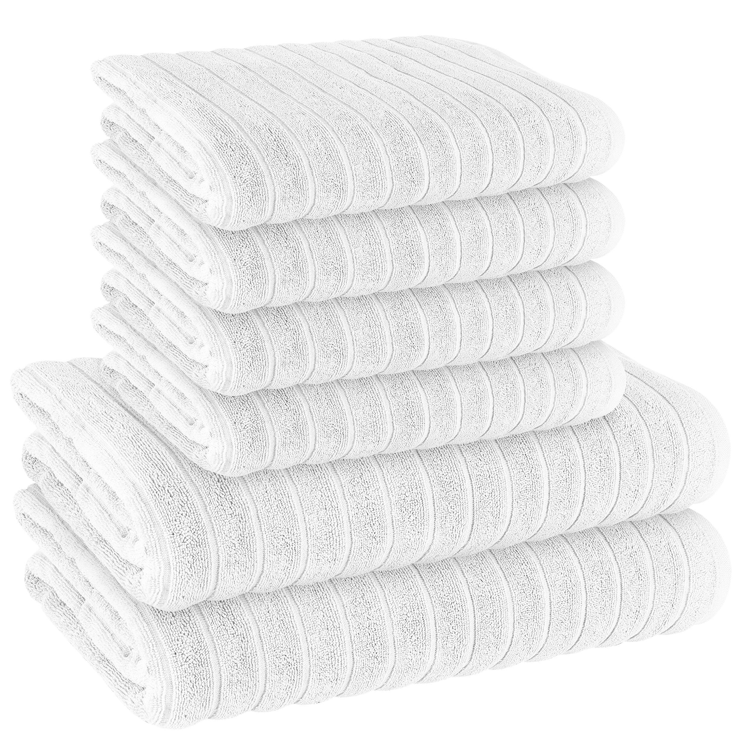 Sponsored Ad – 6 Piece Ribbed Towel Set 2 Bath Towels, 4 Hand Towels Quick Dry 100% Cotton Hotel Quality Towel Sets Super Soft and Highly Absorbent, White