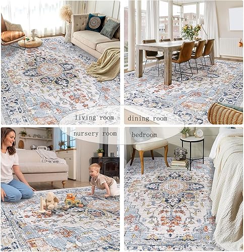 Miniatura 28 de Homcomoda Alfombra de área pequeña de 3 x 5 pies, antideslizante, lavable para entrada, alfombra de entrada de pelo bajo, alfombras vintage