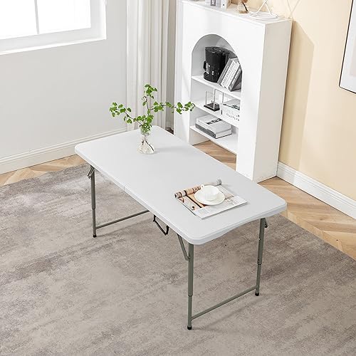 Miniatura 7 de BTEXPERT Mesa plegable de plástico plegable de 4 pies, ligera, altura ajustable, asa de transporte portátil para interiores y exteriores, para