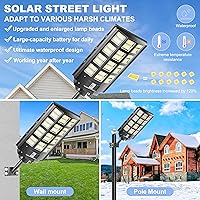 Vista 4 de Luz de calle solar loyoele de 8000 W para exteriores, resistente al agua, luz de calle LED solar al aire libre de 120,000 lúmenes 7000 K