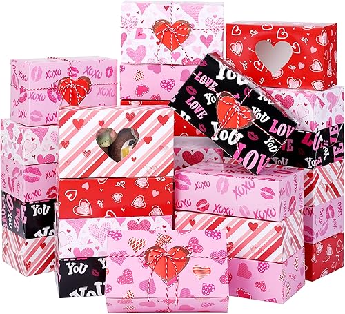 MIMIND Paquete de 36 cajas de galletas de panadería para el día de San Valentín con ventana de corazón de 45 x 45 x 25 pulgadas cajas de dulces para