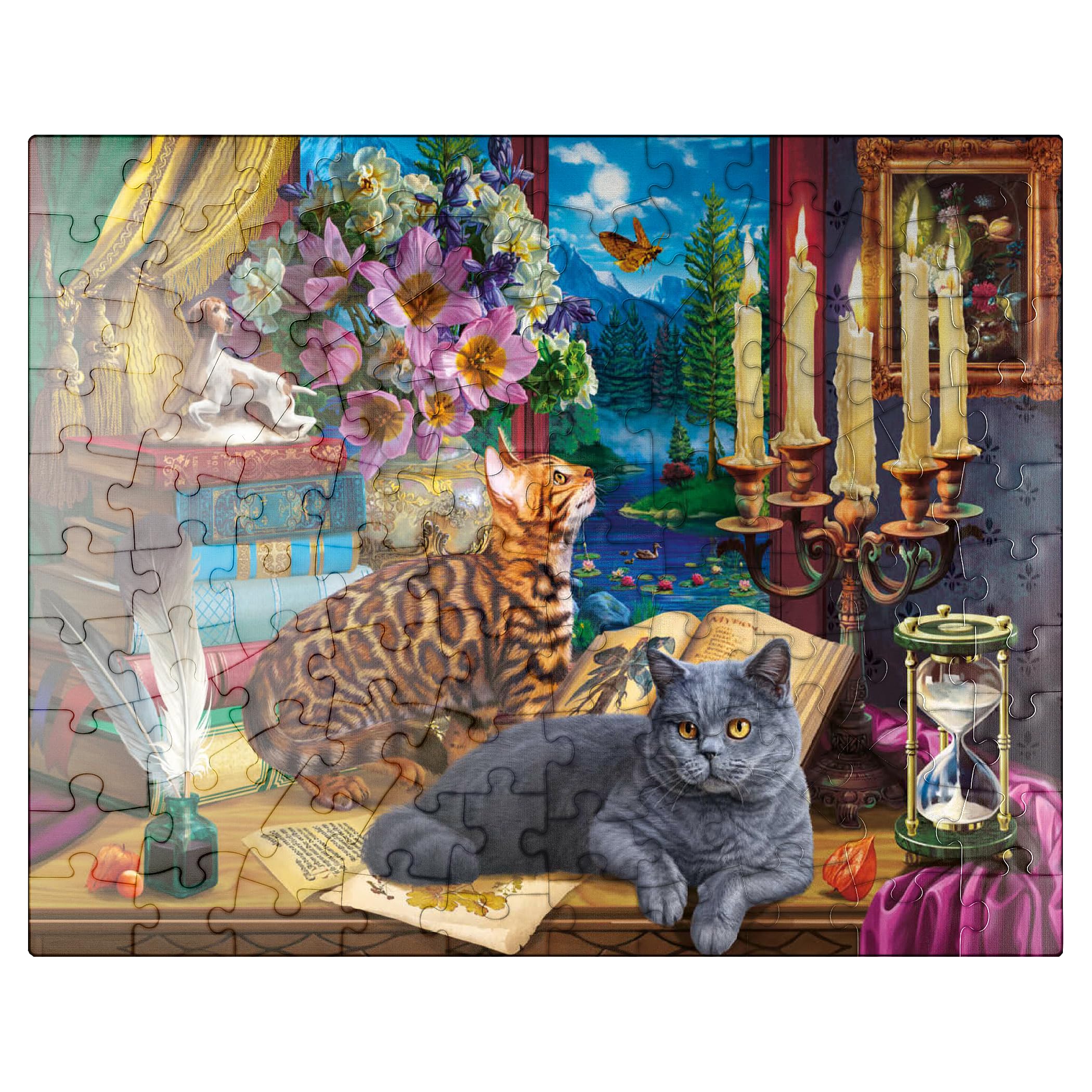 Amazon.com: MyPuzzle Cats Near The Window At Night - Premium 100