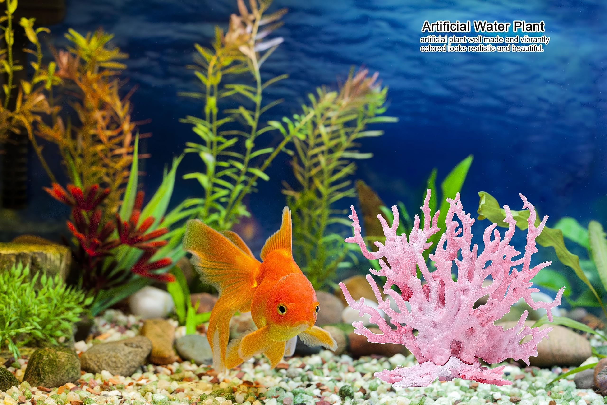 2 Piezas Ornamento Artificial de Coral Decoración Coral Falso de Resina Acuario Plástico Planta Simulación Decoraciones para Acuario Tanque Pescados, 17,5x14x7cm (Azul, Rosa