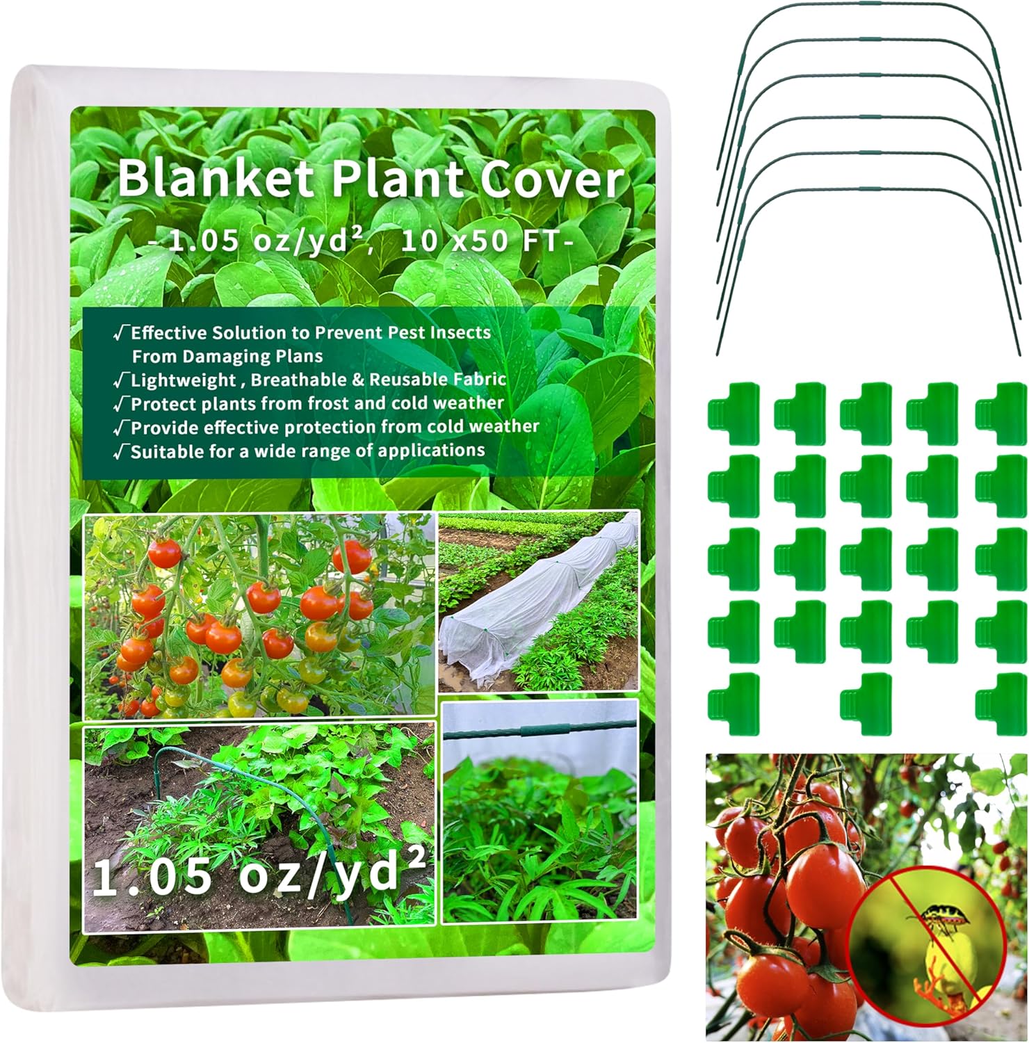 Plant Covers Freeze Protection Kit, Garden Hoops + Frost Blankets for Plants 10 FT x 30 FT, Garden Hoops for Raised Beds, Garden Mesh Netting Kit (1.05 oz)