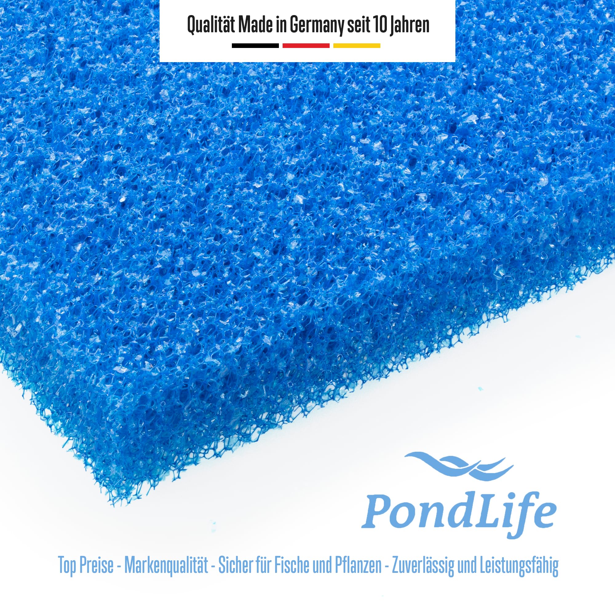 Pondlife Filterschaum blau 100x100x5 cm PPI 10 grob, Filtermatte Teich und Aquarium, zuschneidbar, zur optimalen Verwendung als Filtermedium in Teichfiltern