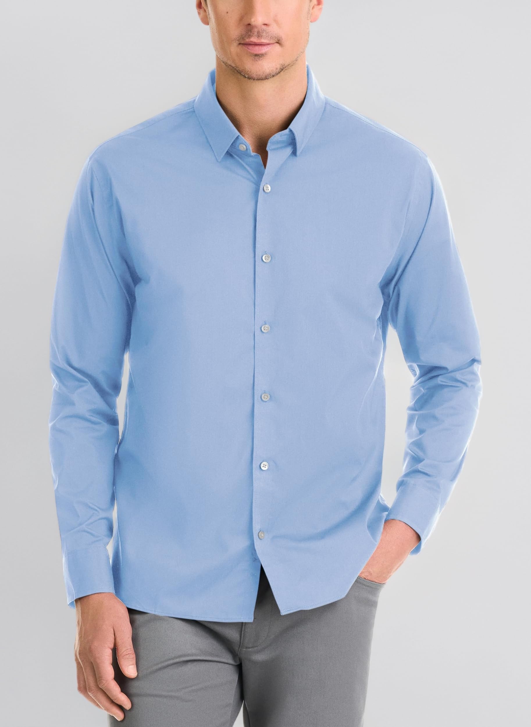 Men's Classic Fit Stain Shield Never Tuck Stretch Solid Button Down Shirt Button Down Shirt