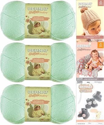 Bernat Softee Baby Yarn 3 Pack Bundle 3 Patterns DK Light Worsted #3 Mint