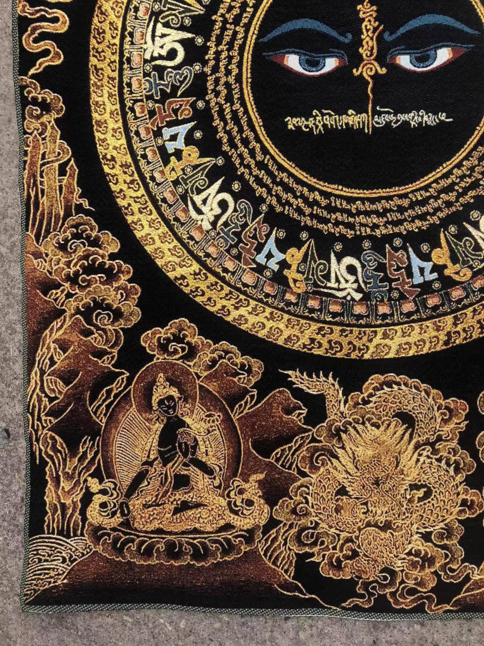 FENNYYAR Tibetische Wandmalerei mit sechs Charakteren, Mantra, Thangka-Stickerei, Brokat, Tibet, 90 cm, Eingangshalle, tibetische Wandmalerei