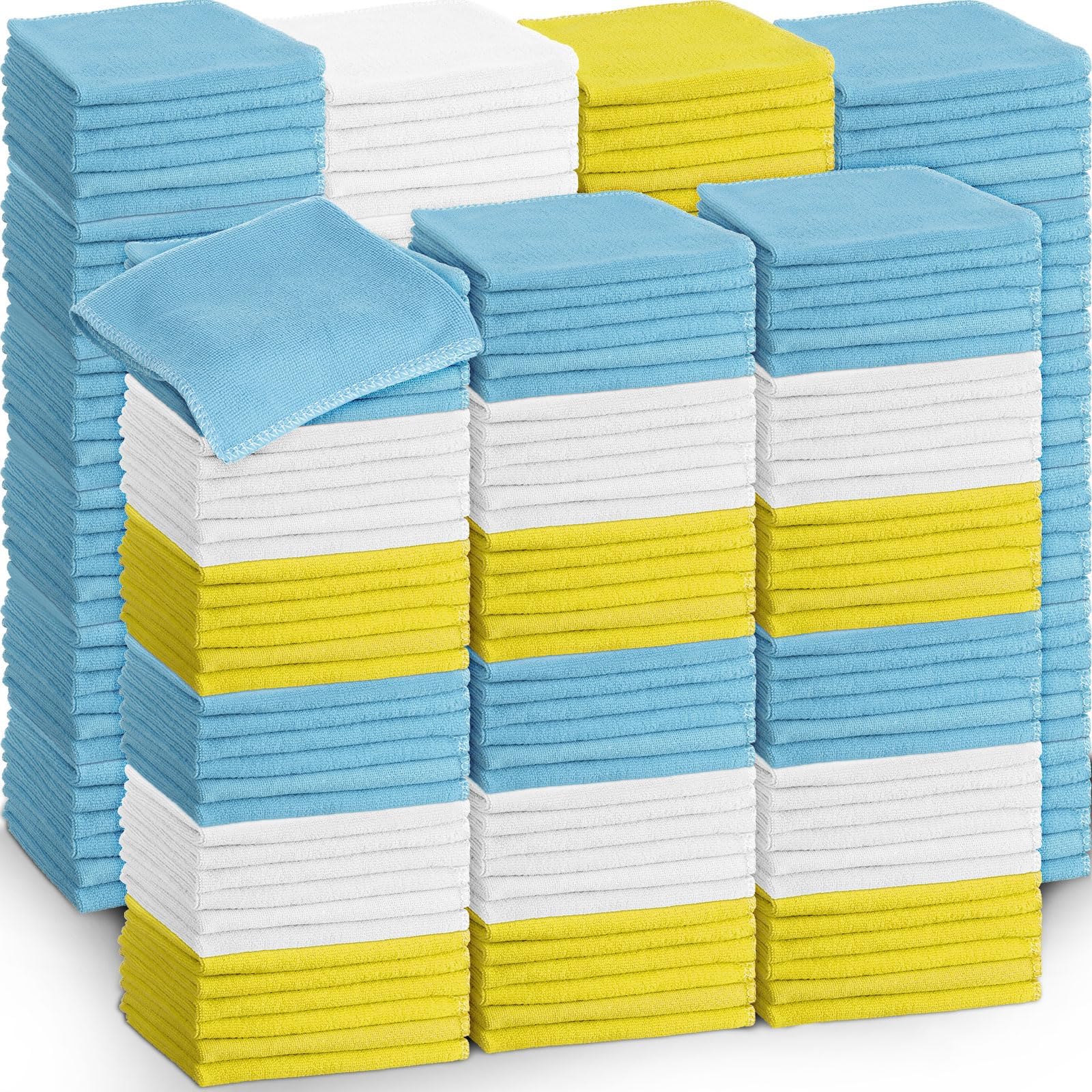 150 Pack Microfiber Cleaning Cloths 12 x 12 in Reusable Cleaning Rags Reinforced Edges Softer Highly Absorbent No Lint No Streak Multifunctional Purpose Cleaning for House (Blue, Yellow, White)