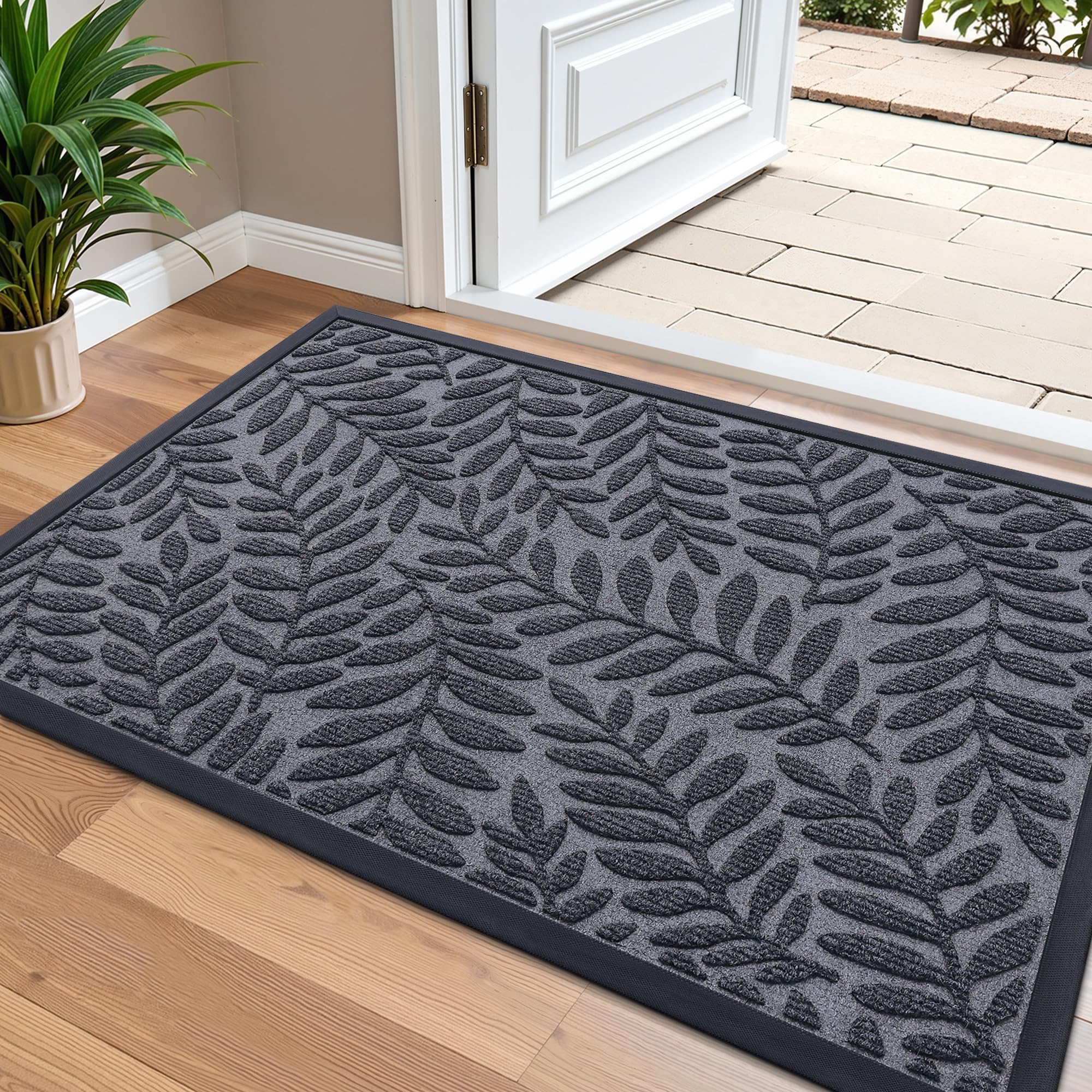 OLANLY Door Mat Indoor Outdoor Entrance, 36x24, Waterproof All-Weather All-Season Doormat, Sturdy Natural Rubber, Stain and Fade Resistant, Low