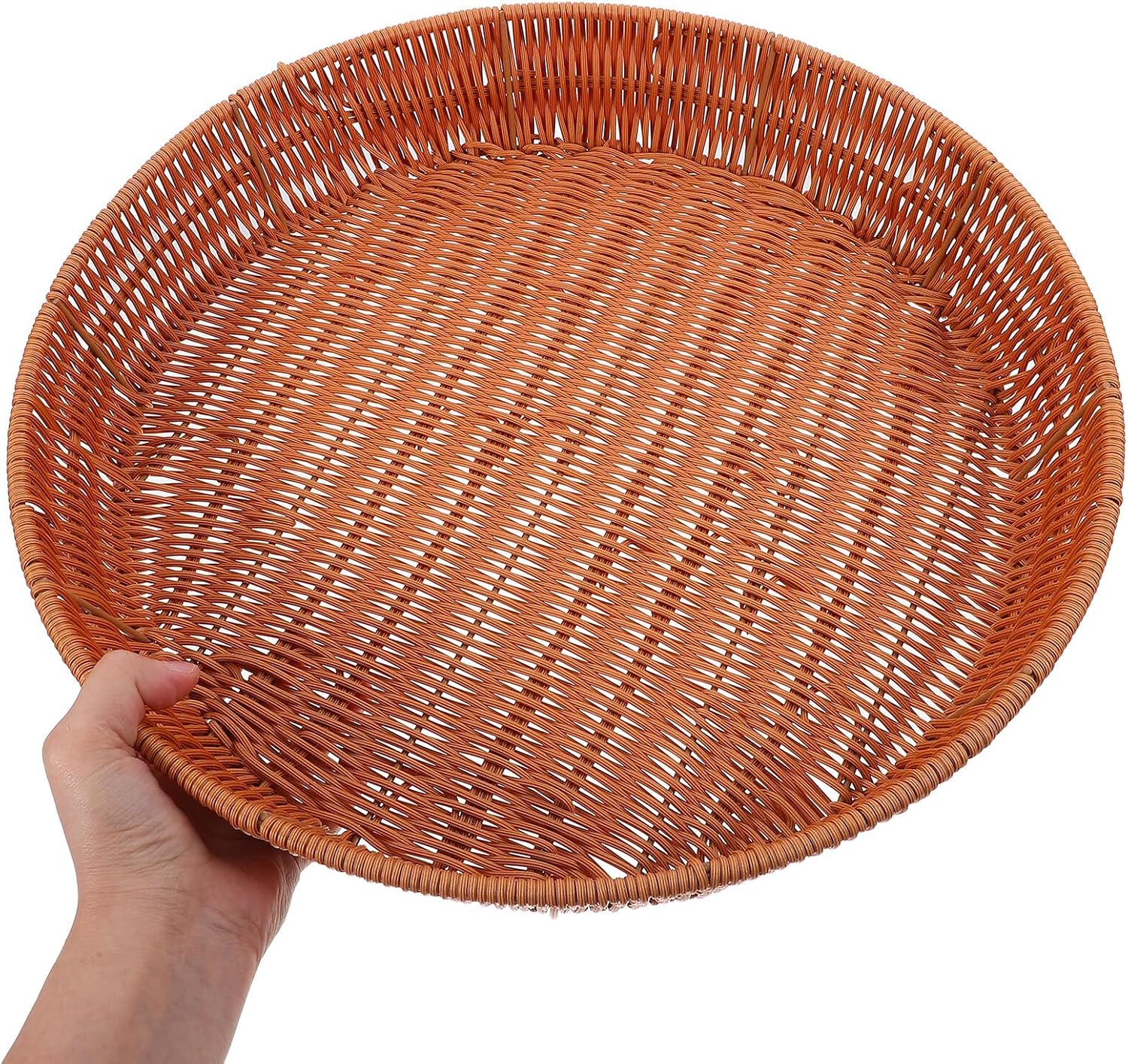 Woven Bread Basket 40x8cm, Plastic Wicker-style Kitchen Tray for Fruit and Snack Storage, Tabletop Serving Basket for Home and Dining Use
