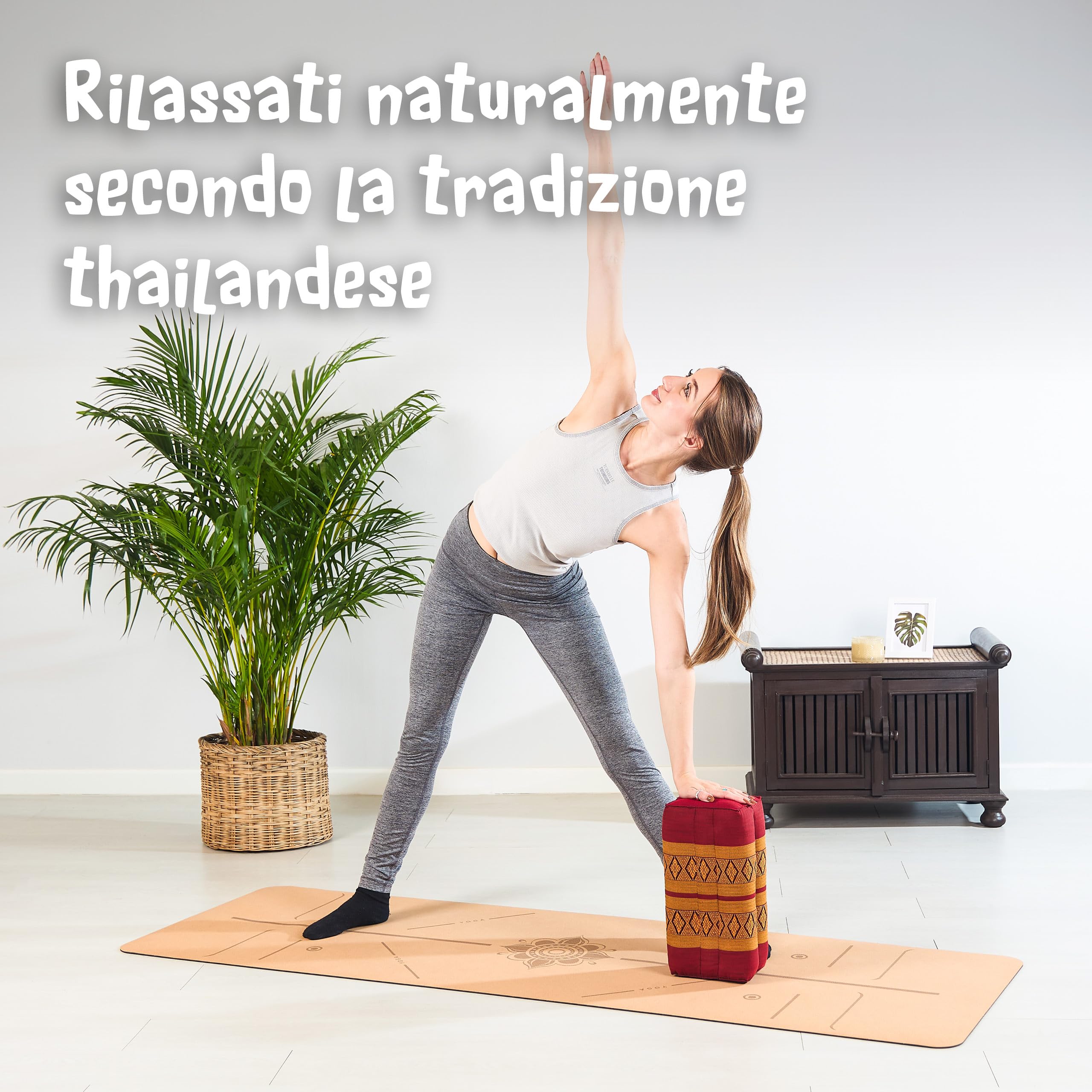 livasia | Cuscino Rigido per Yoga (asana) | Cuscino per Sostegno cervicale o nello Yoga | Cuscino Rettangolare in kapok