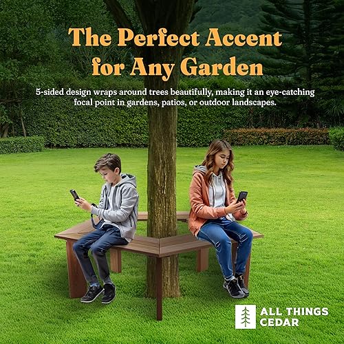 Miniatura 5 de All Things Cedar Banco de árbol de madera de 52 pulgadas, asiento envolvente de 5 caras para exteriores, natural