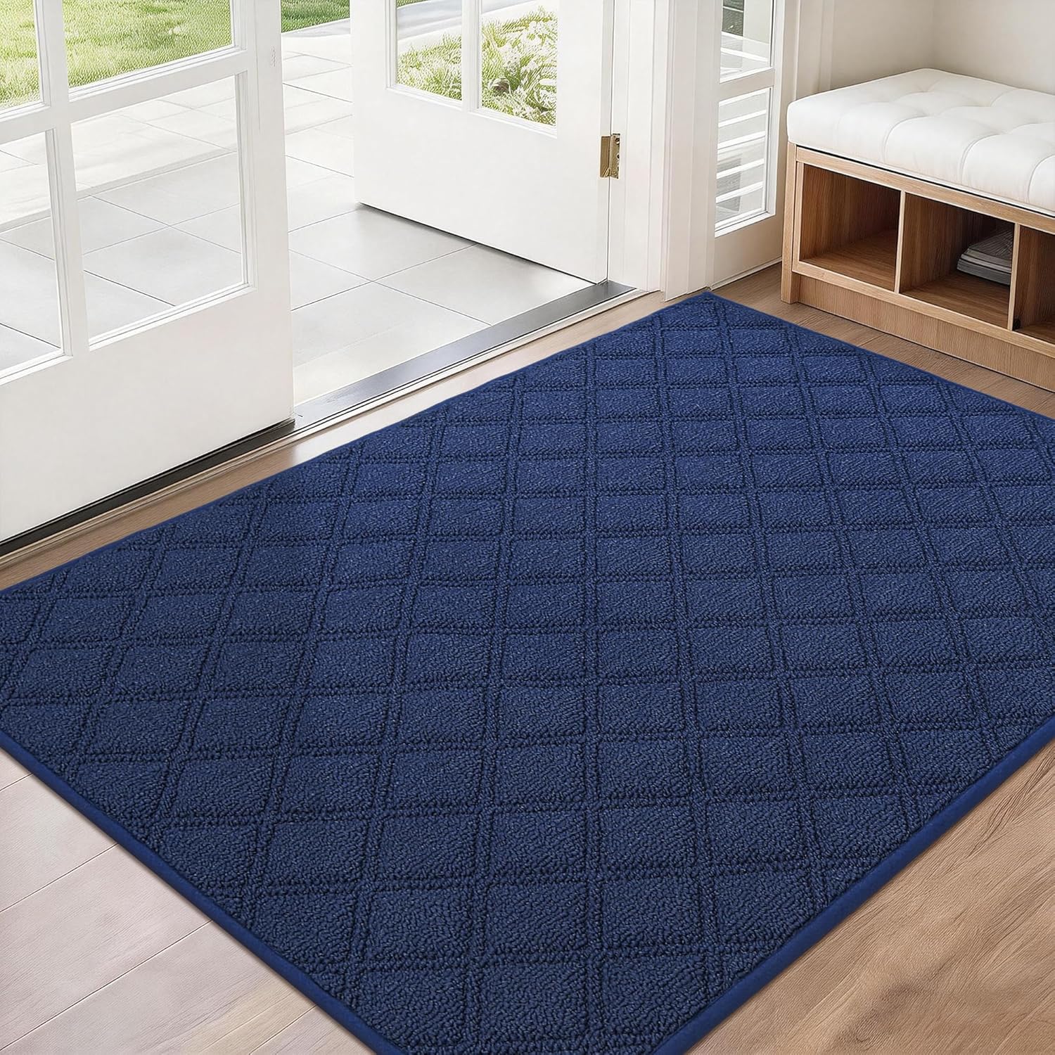 BEQHAUSE Dirt Trapper Door Mat 32" x 48", Non-Slip Washable Doormats Welcome Mat, Dirt Resistant and Absorbent Entrance Mat, Low Profile Floor Mats for Front Back Door, Entryway, Blue