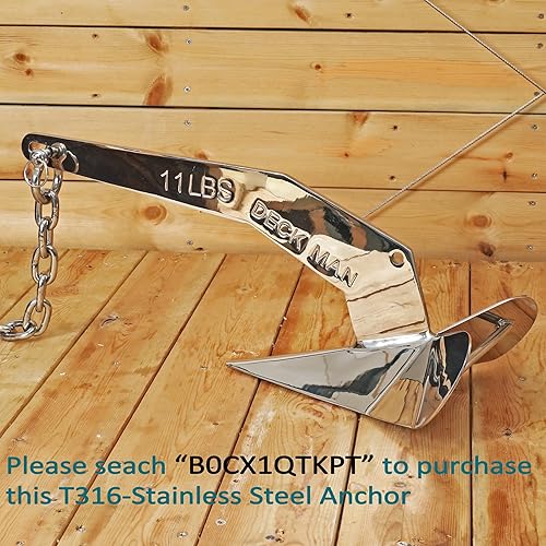 Miniatura 6 de Deck Man 316 cadena de anclaje de barco de acero inoxidable de 516 pulgadas con 2 grilletes de 38 pulgadas, grado marino