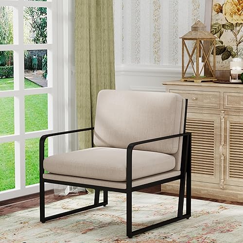 Miniatura 1 de ALISH Sillas decorativas, sillas tapizadas para sala de estar, silla moderna con marco de metal (beige)