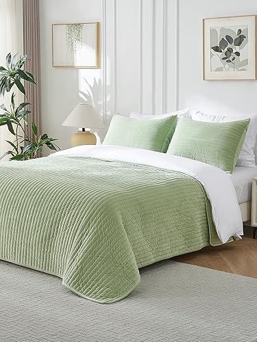 Miniatura 11 de Juego de edredón de terciopelo tamaño Queen, juego de cama acolchado suave, 2 fundas de almohada a juego, funda de cama ligera, colcha acolchada de