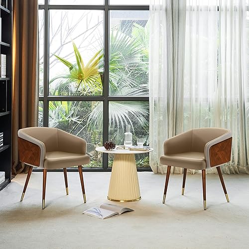 Miniatura 92 de ARTPLAN Uphoolsted - Silla de comedor moderna de mediados de siglo, piel sintética con nogal, silla con brazo acentuado, silla de estar con pies de