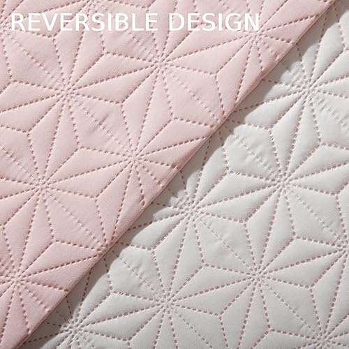 Miniatura 7 de NexHome - Juego de edredón ligero, reversible, unicolor, de microfibra, con patrón de estrellas, color rosa rubor, tamaño King, con fundas de