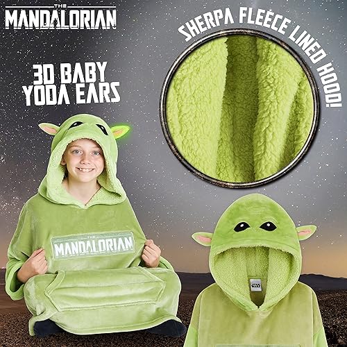 Miniatura 4 de Disney The Mandalorian - Manta con capucha para niños y adolescentes, manta de forro polar Baby Yoda, Verde